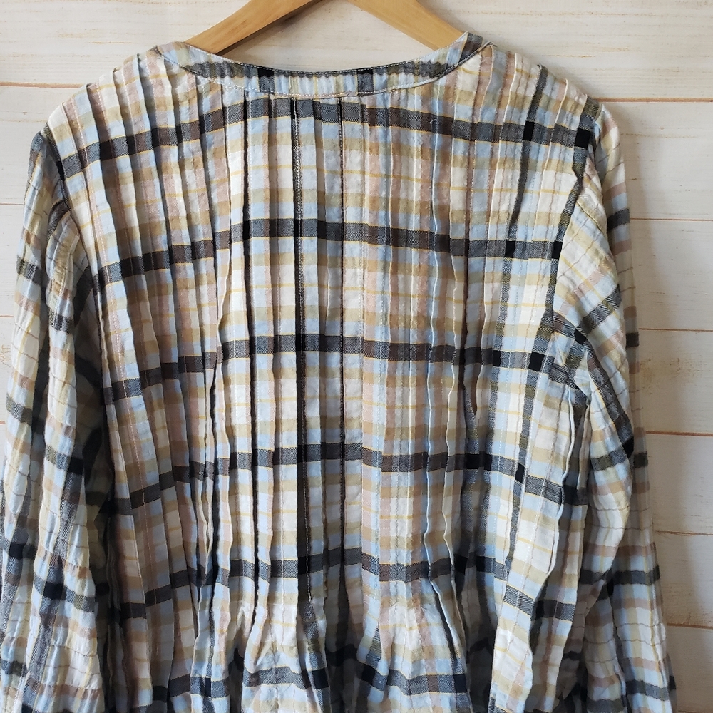 Pilcro Long Sleeve Pleated Plaid Relaxed Swing Blouse Size XL Cotton Elastane - Picture 13 of 15